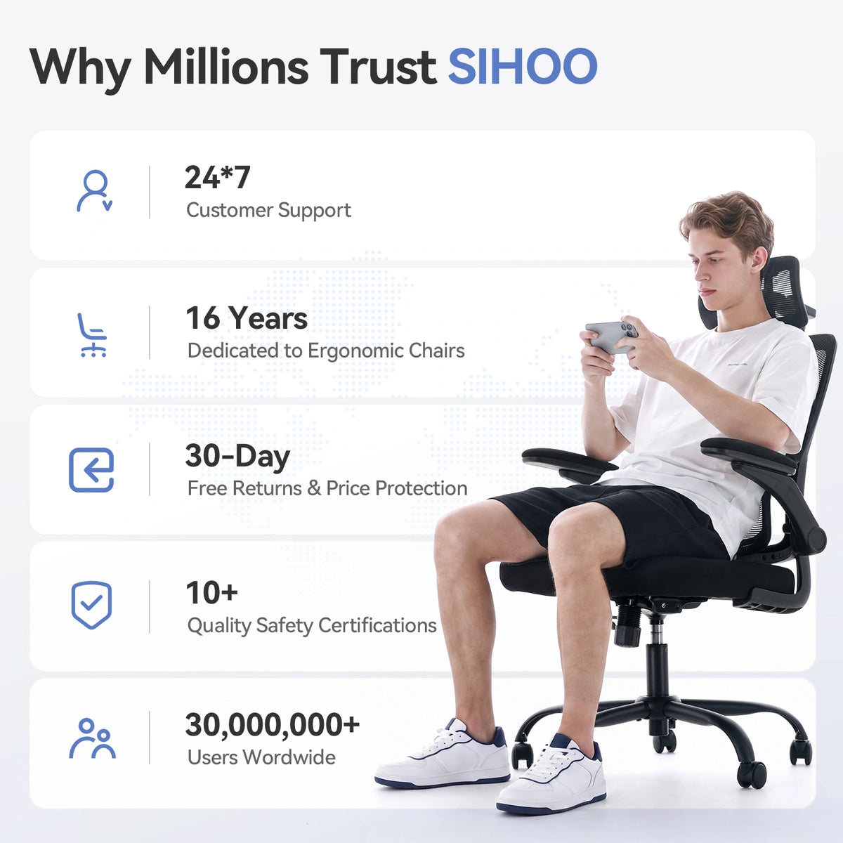 Sihoo M102C Pro Ergonomic Office Chair with Cushioned Seat