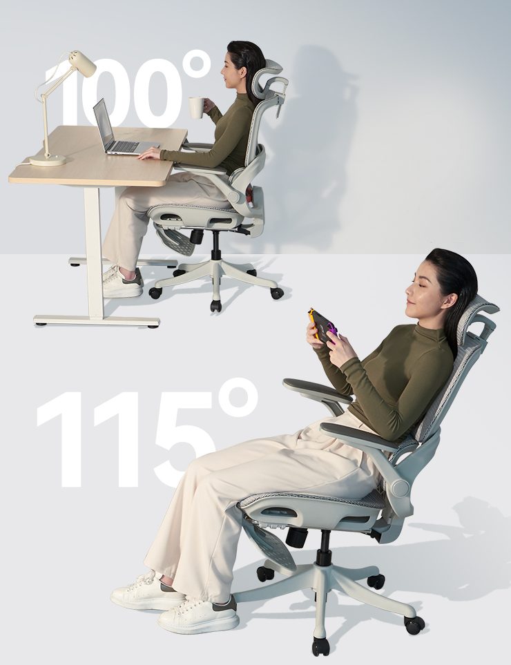 Click between sitting, leaning or lying down. Your comfort, your rules!