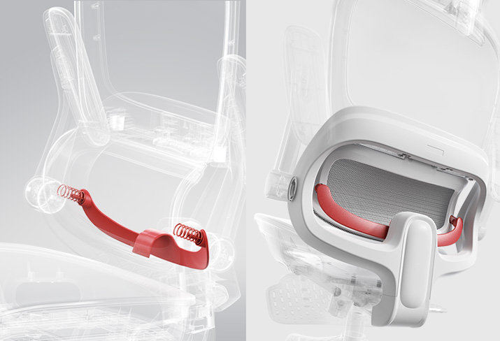 Integrated spring-loaded structure flexes with your body, absorbing movement while maintaining stable support, so your spine stays aligned and your posture stays effortless.