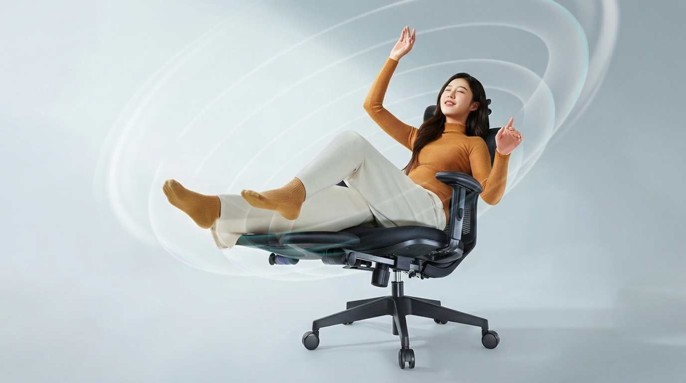 Lockable in three reclining positions: 115°, 125°, and 135°. One chair for both office work and afternoon naps.